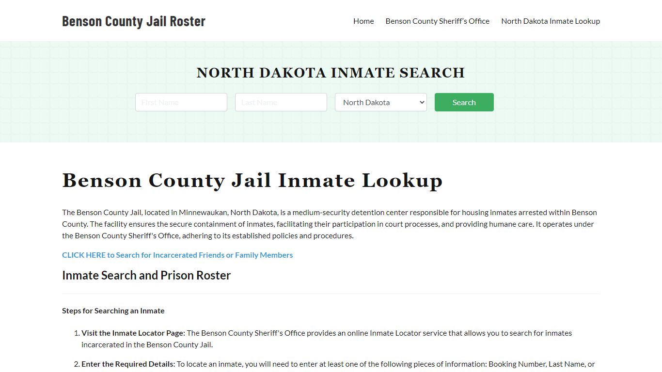 Benson County Jail Roster Lookup, ND, Inmate Search