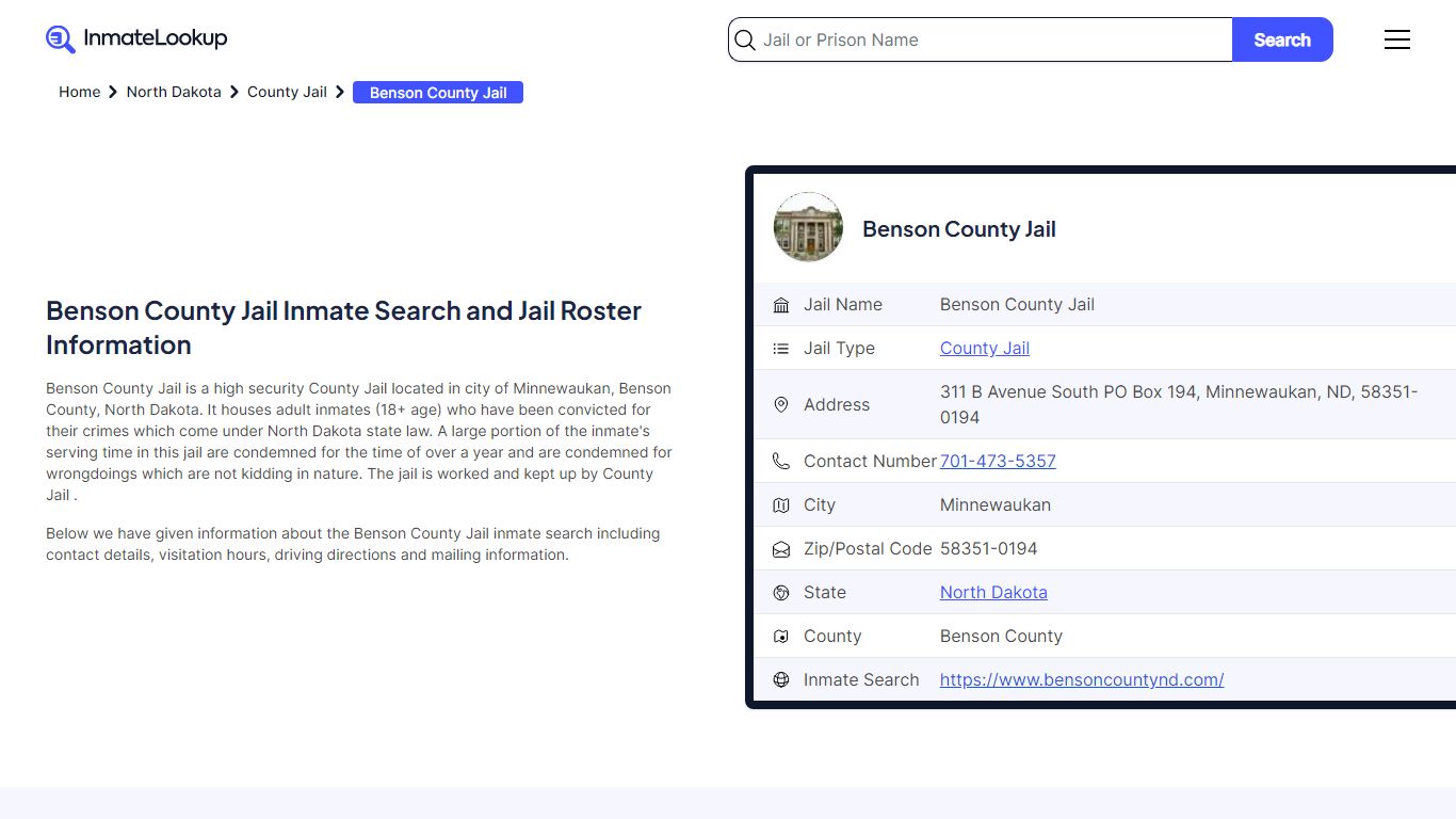 Benson County Jail Inmate Search and Jail Roster Information